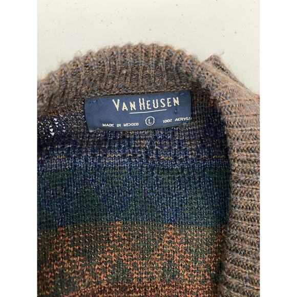 VTG Van Heusen v-neck acrylic stripe geometric print grandpa knit sweater L - Picture 4 of 4